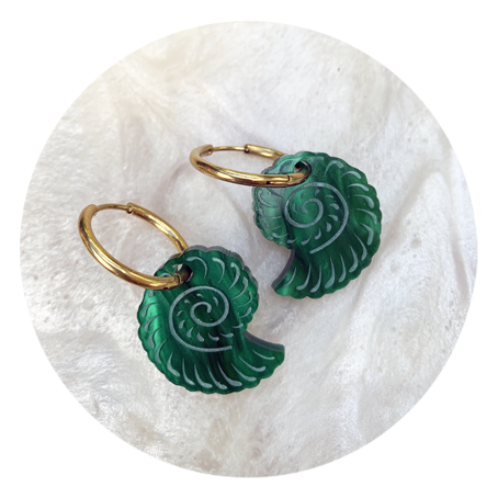Ammonite Fossil Imprint Hoops (green)