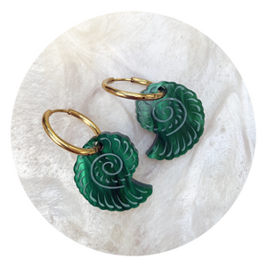 Ammonite Fossil Imprint Hoops (green)